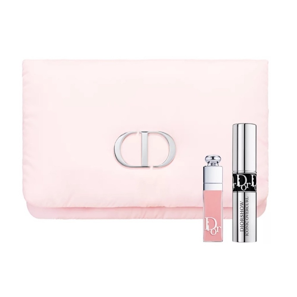 Dior Pink Puffy Clutch Cosmetic Bag with Mascara and Dior Gloss